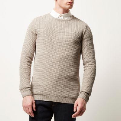 Beige textured knitted jumper